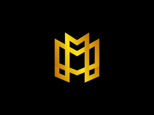 Vector gold m logo with a black background