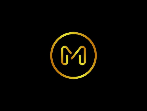 Gold m logo with a circle on a black background