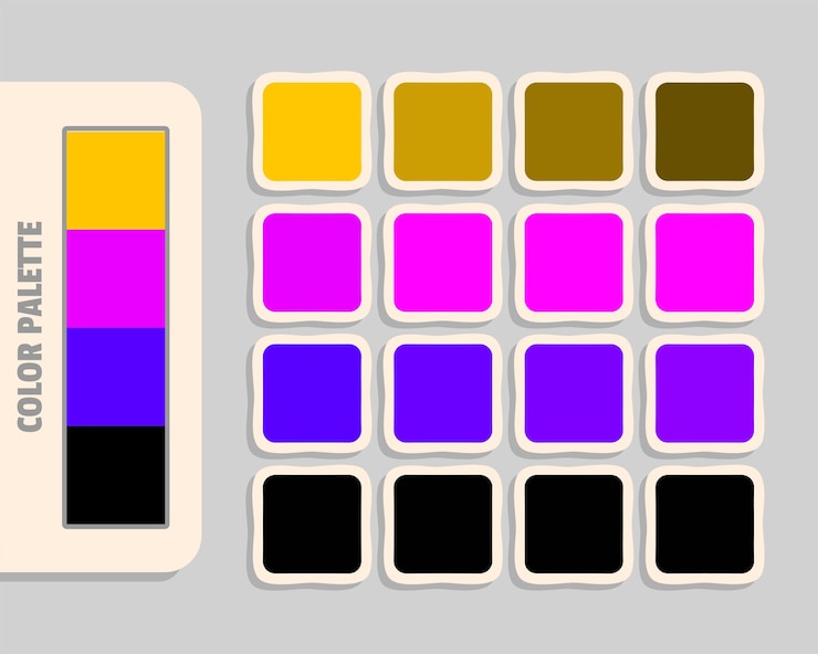 Vector gold magenta blueviolet black color palette rgb colors matching harmonious colours