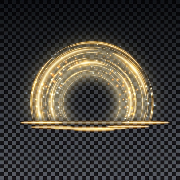 Gold magic arc Abstract magic light effect Luminous neon lines with flying lights