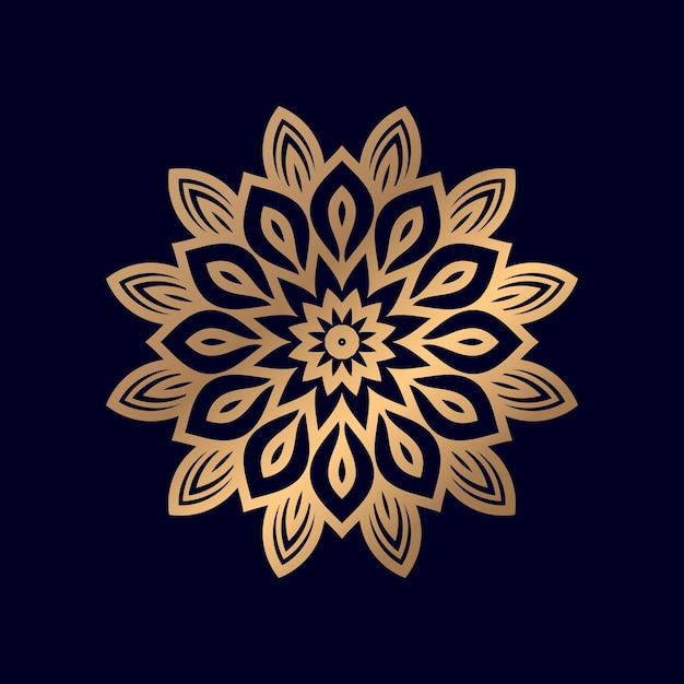 Gold mandala on a black background.