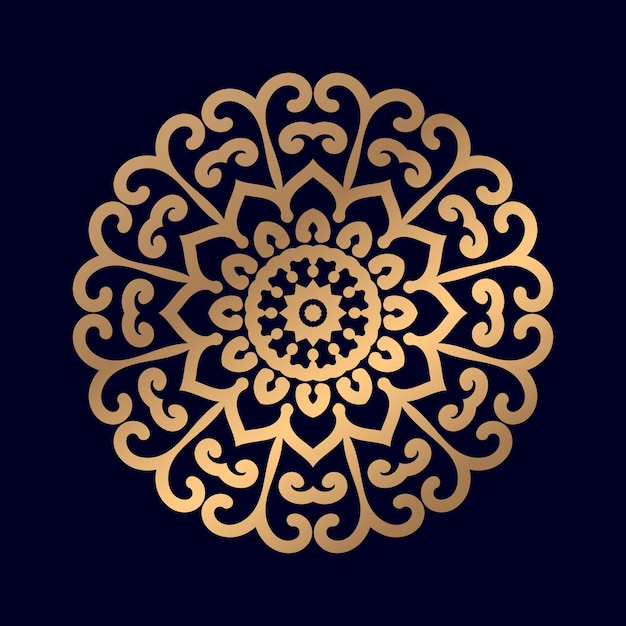 Gold mandala on a black background.