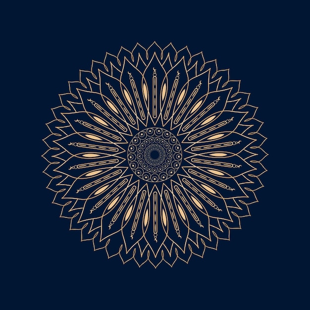 Gold mandala on a blue background.