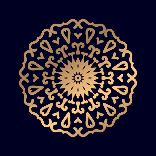 Gold mandala on a dark blue background