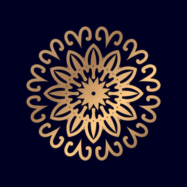 Gold mandala on a dark blue background