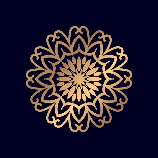 Gold mandala on a dark blue background