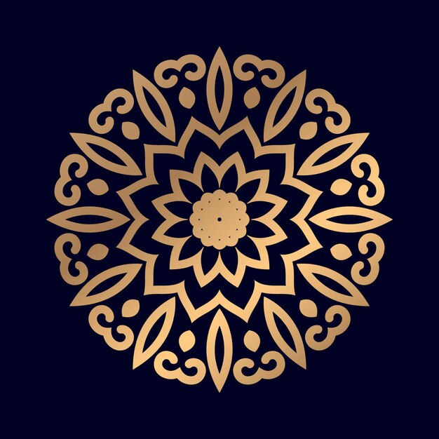 Gold mandala on a dark blue background