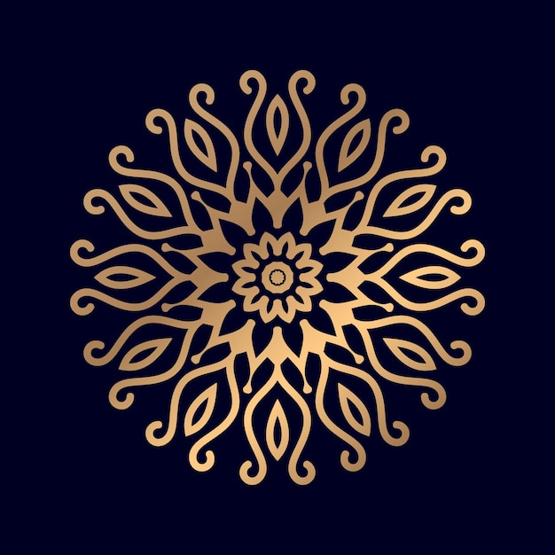 Gold mandala on a dark blue background