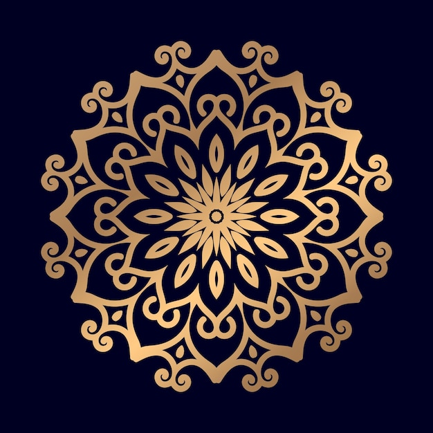 Gold mandala on a dark blue background