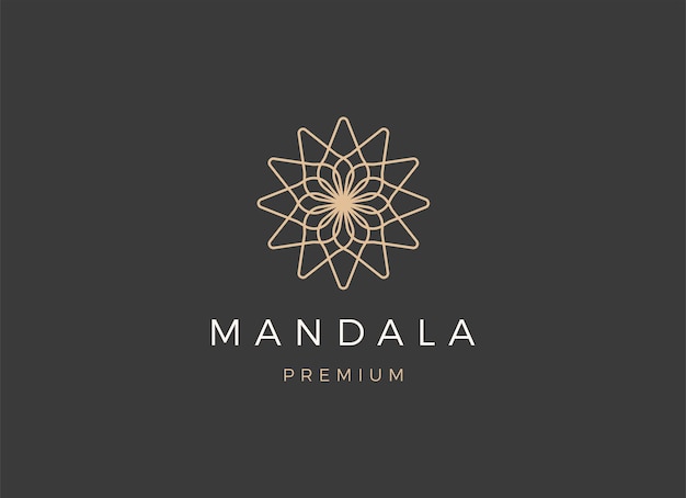 ゴールド マンダラ花ロゴ デザイン テンプレートです。豪華な曼荼羅のロゴ