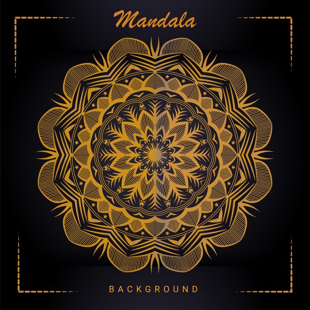 Vector a gold mandala with the title mandala in the middle.