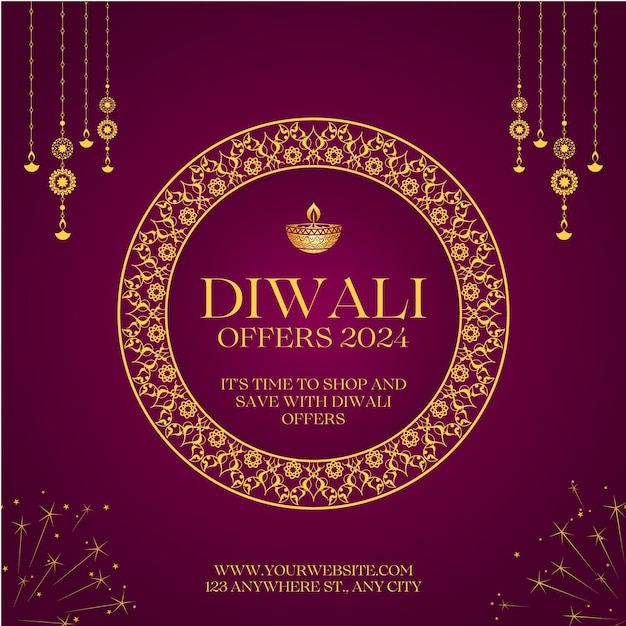 gold and maroon traditional diwali festival offers instagram post