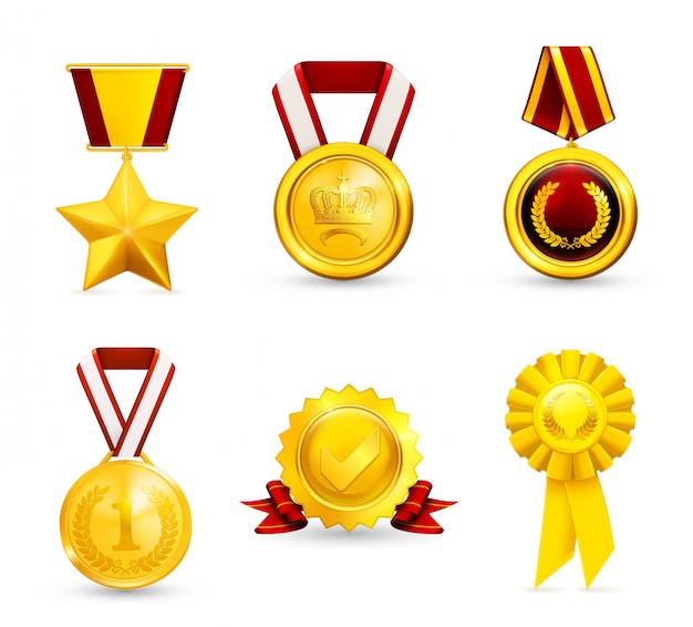 Gold medal, awards and achievement,  icons set
