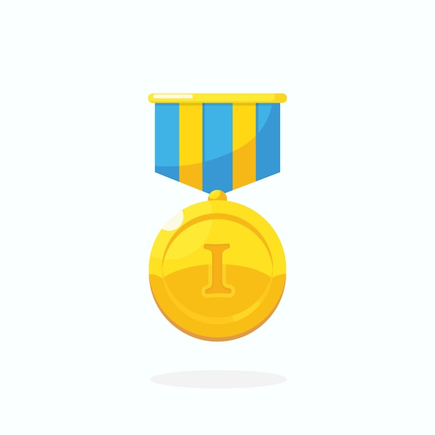 Vector gold medal for first place. trophy, award, prize for winner isolated on white background. golden badge with ribbon. achievement, victory, success. vector cartoon illustration flat design