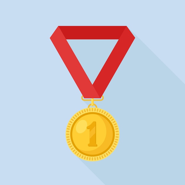 Gold medal with red ribbon for first place illustration