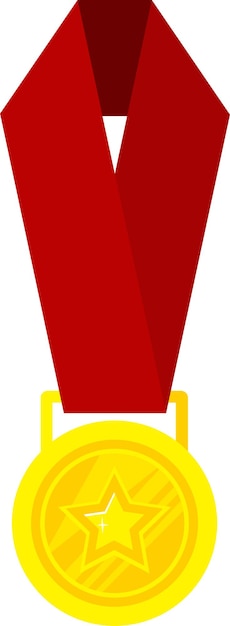 Gold medal with a red ribbon on a white background