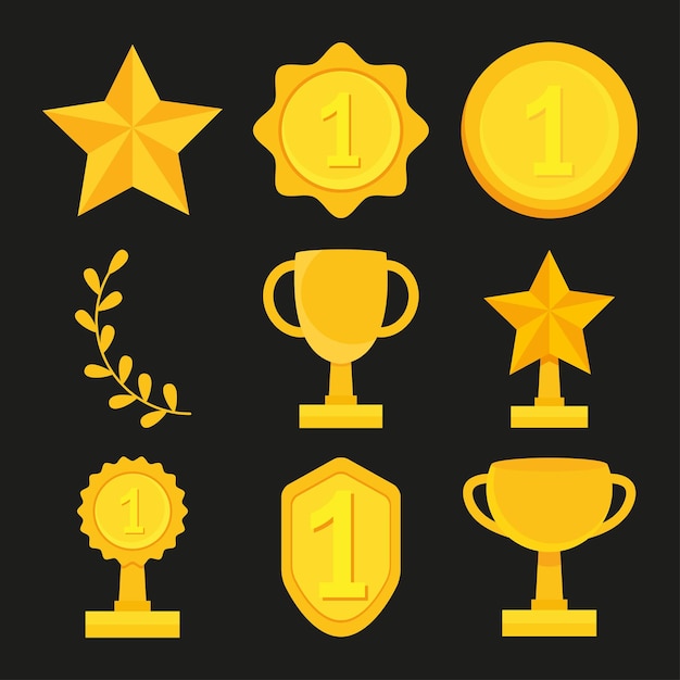 Vector gold medals and trophies set