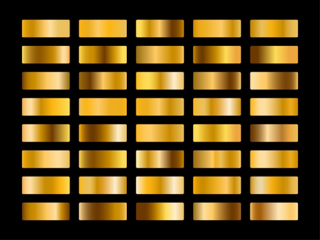 Золотая металлическая коллекция градиента и золотой фольги текстуры набор.