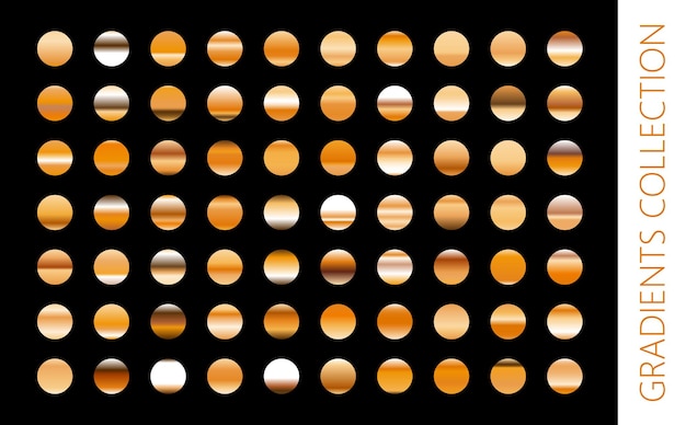 Золотая металлическая коллекция градиента и набор текстур золотой фольги. Блестящая иллюстрация