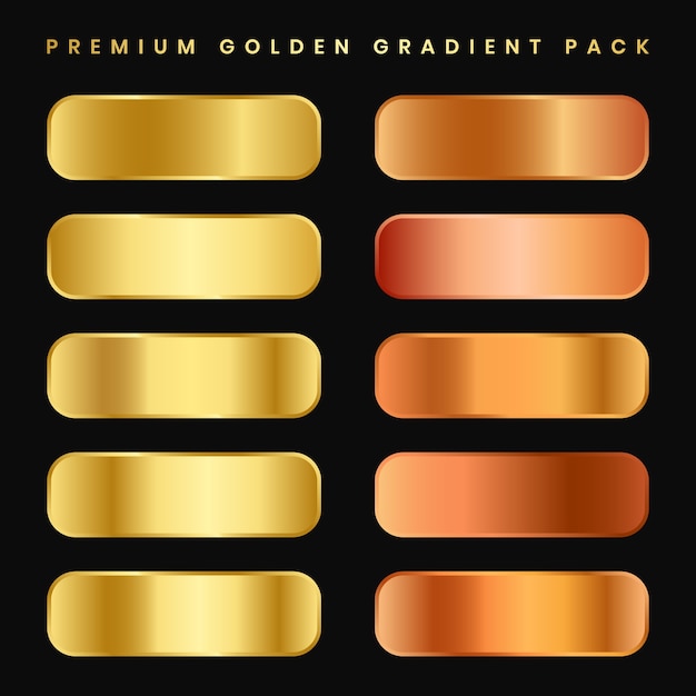 Vector gold metal gradient collection and gold foil texture set