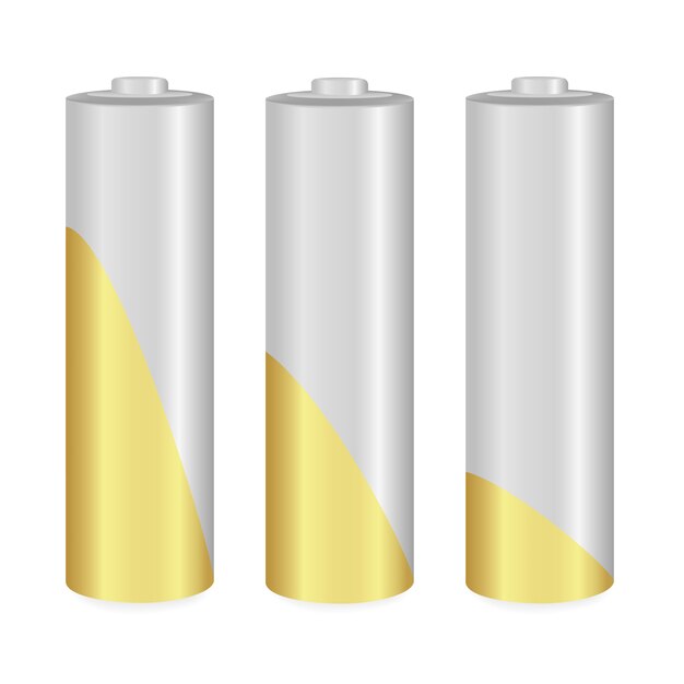 Batterie aa dorate e metalliche su sfondo bianco