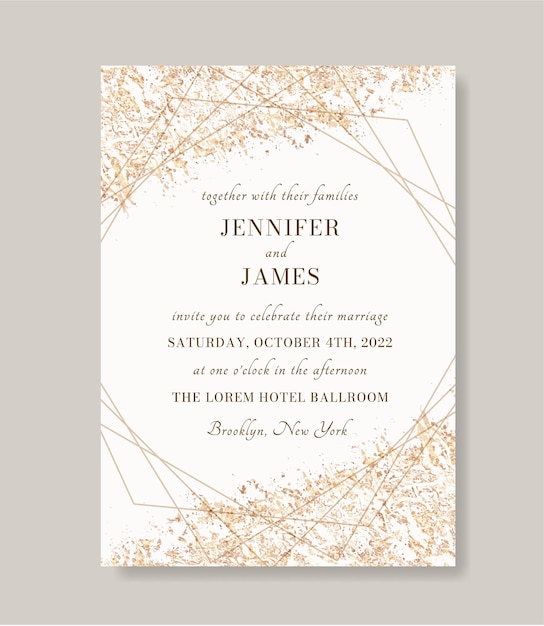 Vector gold metallic abstract wedding invitation