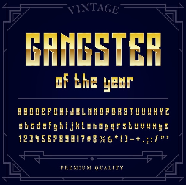 Gold Metallic Font Set Letters Numbers and Special Characters in Vector
