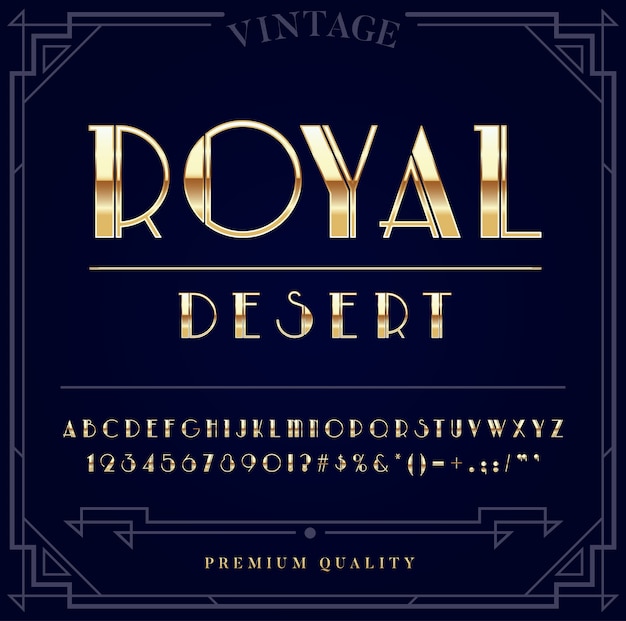 Vector gold metallic font set. letters, numbers and special characters