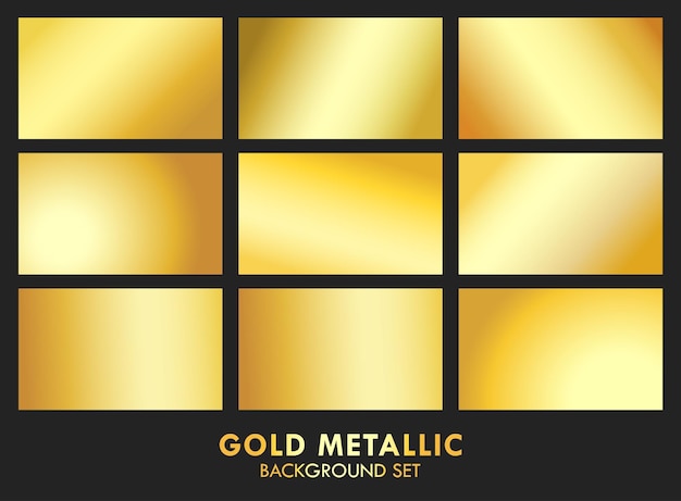 Gold metallic gradient background set vector illustration