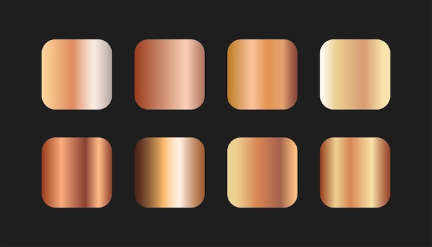 Gold metallic gradient pallete vector. Luxury elegant, shiny, metallic and golden gradient set.