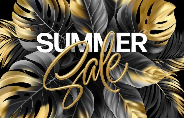 Vector gold metallic summer sale lettering on a black background