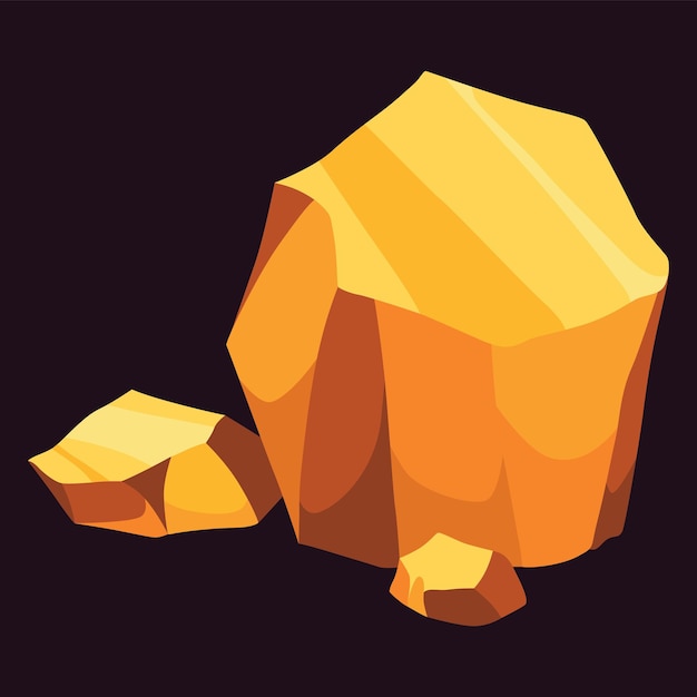 Gold mine nuggets precious ore mining object golden game ui stone kit cartoon treasure amber rock isolated on black vector icon of polygon boulder yellow metal