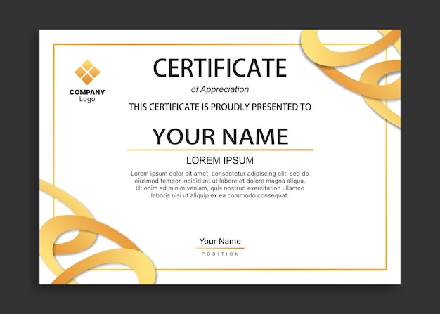 Gold minimalist certificate template