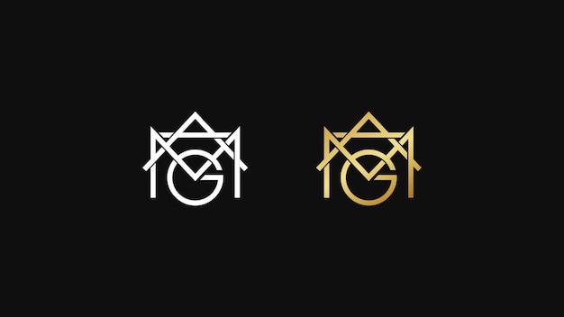 ゴールド・モノグラム・ロゴ・デザイン A G&M ミニマル・デザイン ベクトル・イラスト