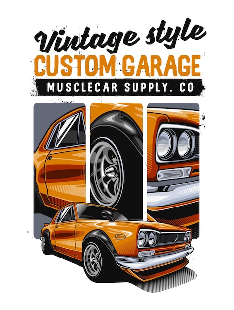 Vector gold muscle car illustration