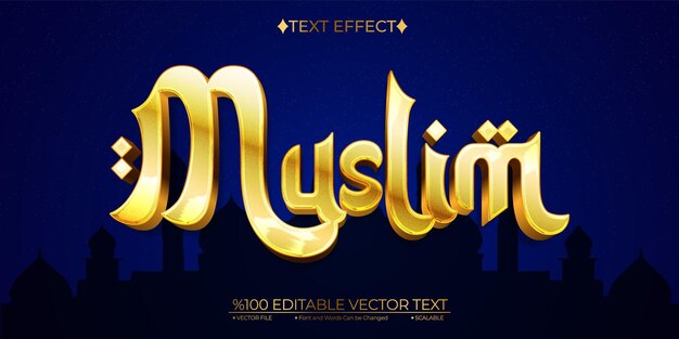Effetto testo 3d vettoriale modificabile musulmano dorato