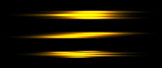 Vector gold neon divider lines set yellow glowing horizontal stripes collection fluorescent golden light