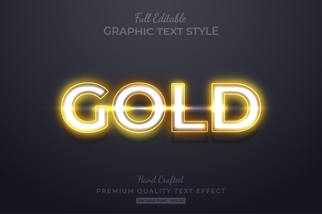 Vector gold neon editable 3d text style effect premium