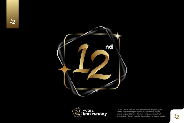 Disegno dell'icona del logo numero 12 in oro su sfondo nero logo del dodicesimo compleanno numero anniversario 12