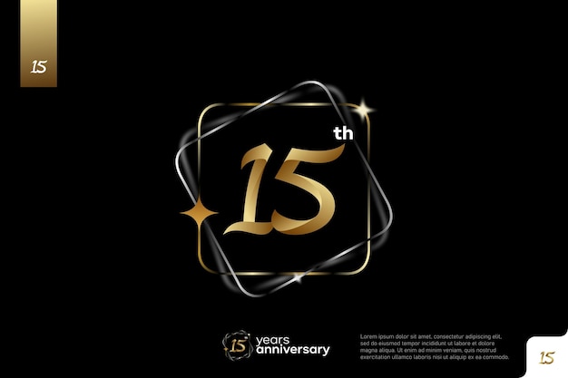 Gold number 15 logo icon design on black background 15th birthday logo number anniversary 15