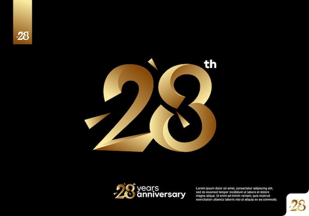 Gold number 28 with a black background.