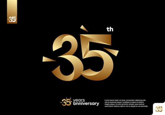 Gold number 35 years anniversary logo with a black background.