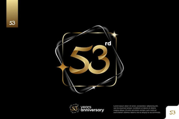 Disegno dell'icona del logo numero 53 in oro su sfondo nero logo del 53esimo compleanno numero anniversario 53