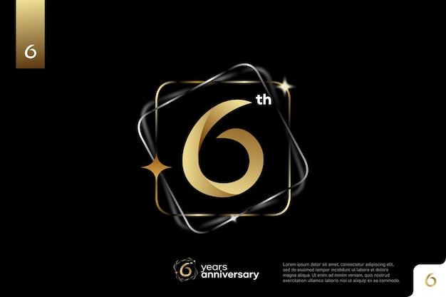 Vector gold number 6 logo icon design on black background 6th birthday logo number anniversary 6