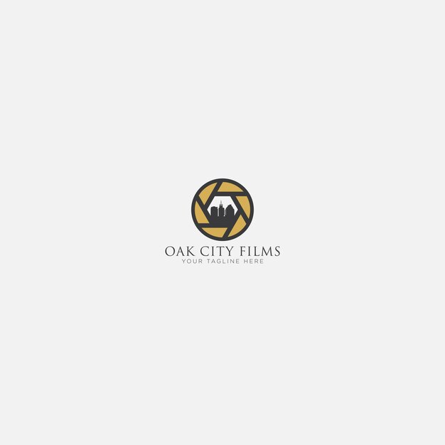 Gold and Oak City Film Logo Design with camera