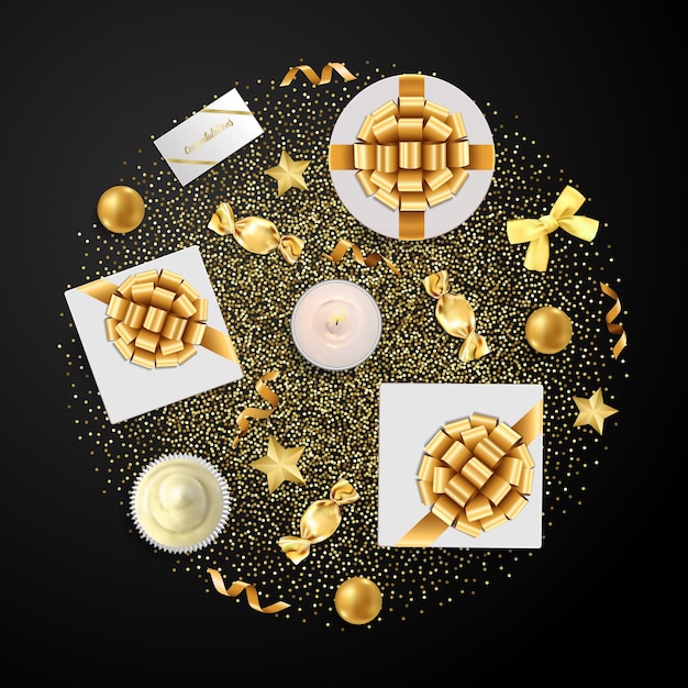 Gold Objects Set with Glitter for Luxury Holidays