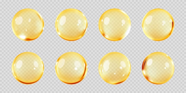 Vector gold oil bubbles isolated on transparent background cosmetic and personal care concept vector