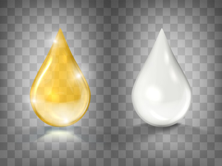 Vector ゴールド オイルと白いクリームの滴が分離されました。