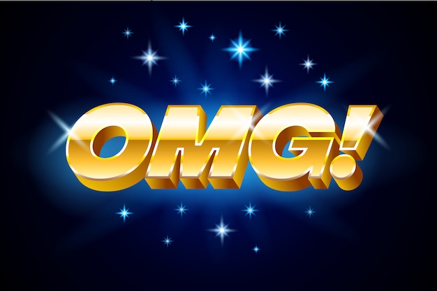 Gold omg inscription on blue