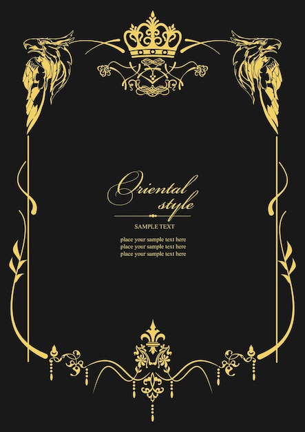 Gold ornament on dark background with eagle image Can be used as invitation card